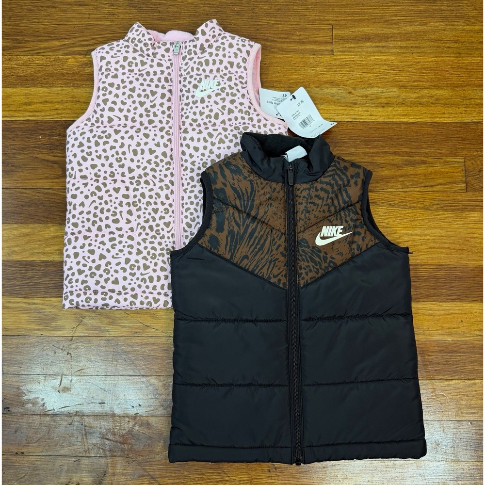 Nike bundle Girls Puffer Vest Full Zip Animal Print Black/ pink Size 4-5Y